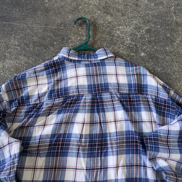 Levi's Crop Flannel Shirt Womens M Blue Pearl Snap Plaid Relaxed Grunge Y2K - Picture 4 of 7